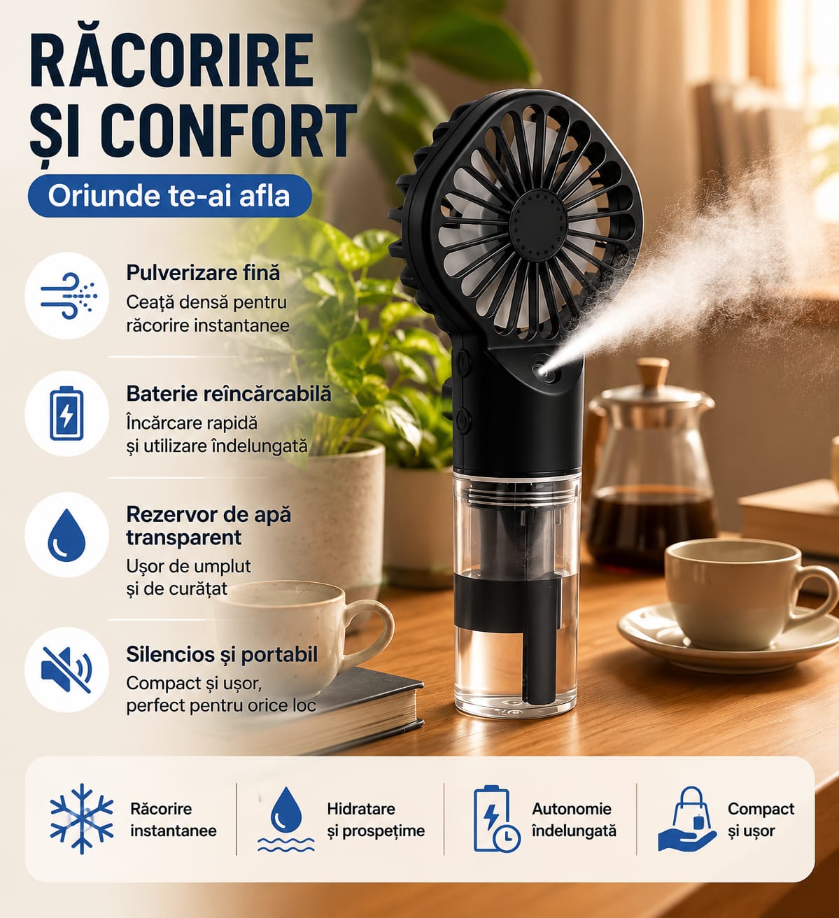 Ventilator Portabil de Mână cu Apă