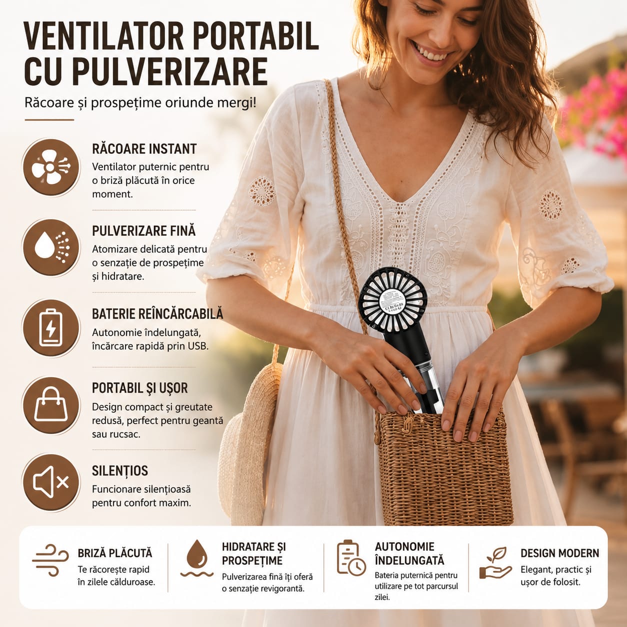 Ventilator Portabil de Mână cu Apă