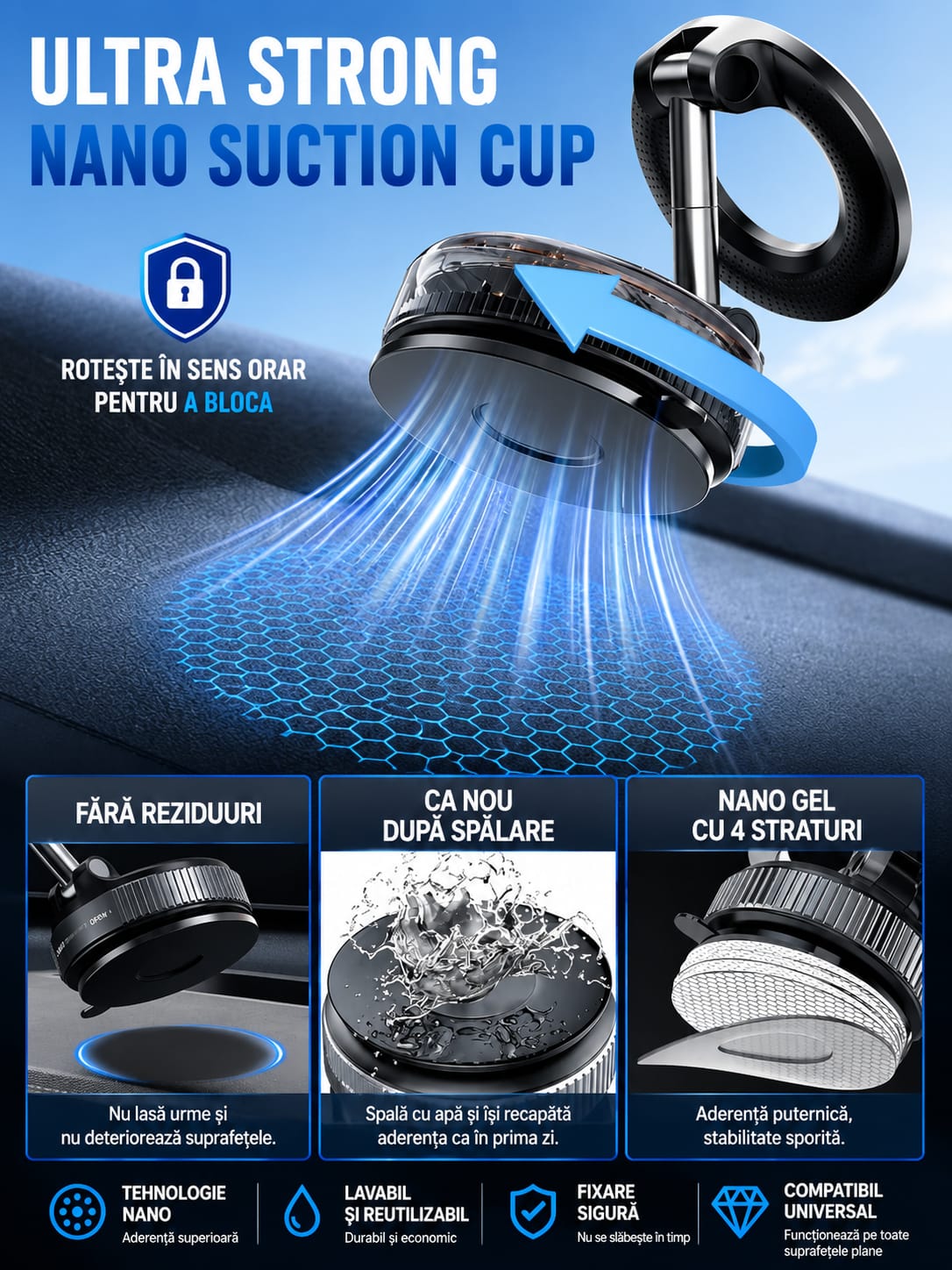 Suport Magnetic Auto 360° – Fixare Puternică pentru Telefon