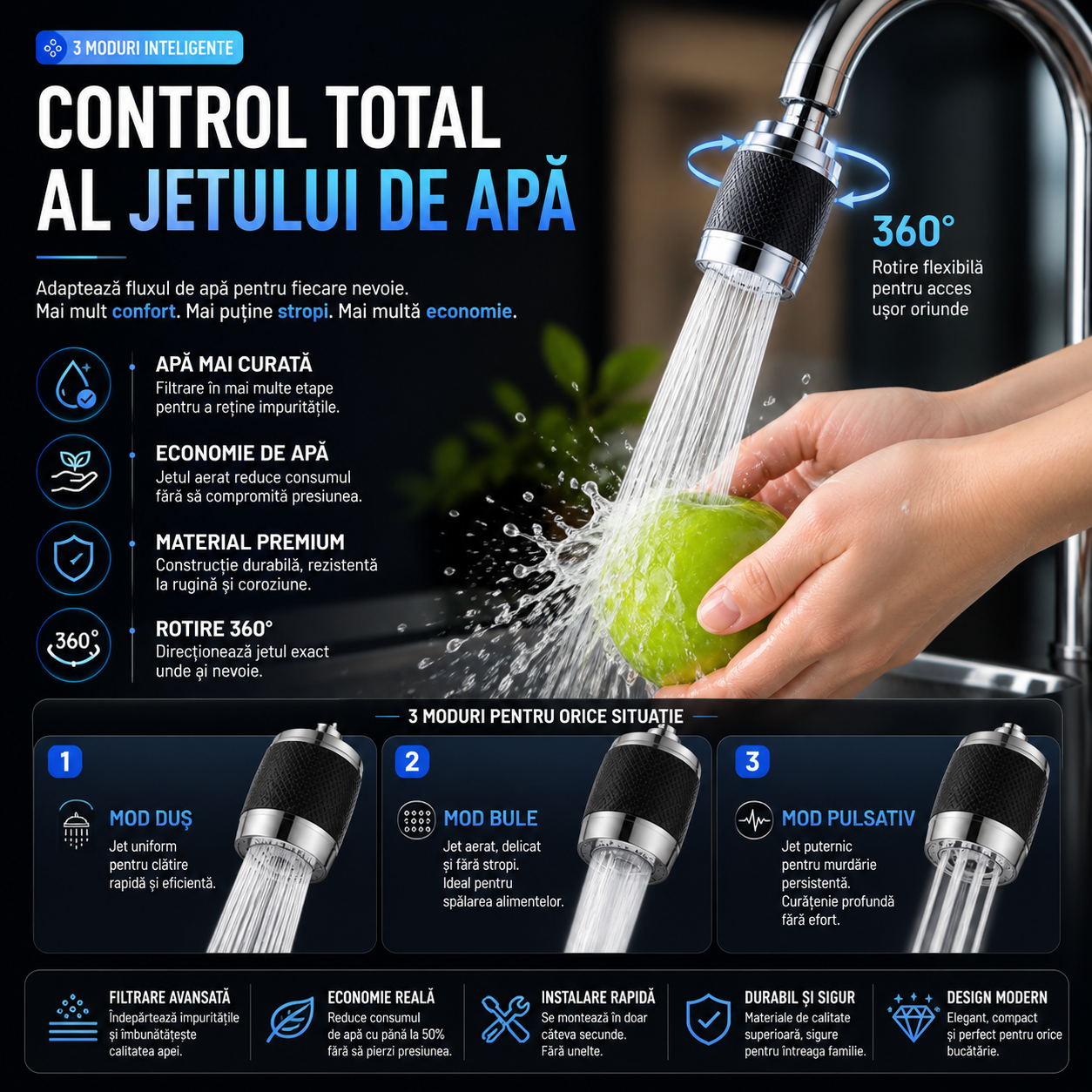 Filtru de Apă Rotativ 360°